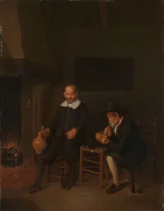 Brekelenkam Quiringh Van Prints: Interior with Two Men by the Fireside, 1664. Creator: Gerritsz Quiringh van Brekelenkam