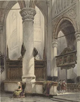 Nieuwe Kerk Prints: Interior of the Nieuwe Kerk in Delft, 1839. Creator: Johannes Bosboom