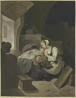 Coal Prints: Interior with a nursing mother, 1787. Creator: Aletta de Frey