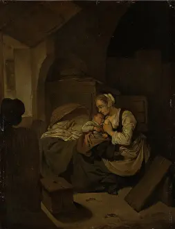 Hardship Prints: Interior with Nursing Mother, c1654-1658. Creator: Cornelis Bega