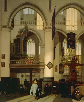 Cream Prints: Interior of the Oude Kerk in Amsterdam, 1686. Creator: Emanuel de Witte