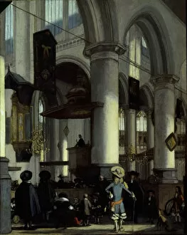 Arched Collection: Interior of the Oude Kerk, Delft, c. 1680. Creator: Emanuel de Witte