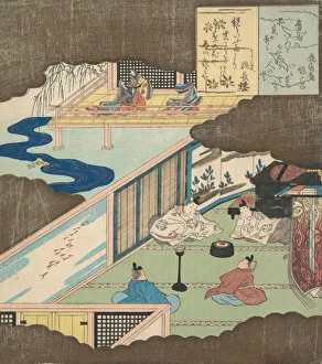 Kyosai Prints: Interior of a Palace with Noblemen Conversing, ca. 1820. Creator: Totoya Hokkei