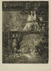 Bresdin Rodolphe Prints: Interior, Peasant House in Haute-Garonne, 1858. Creator: Rodolphe Bresdin
