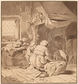 Bernard Schreuder Gallery: Interior of a Peasant House with Two Women, 1772, published 1787