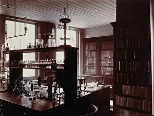 Laboratory Prints: The interior of a pharmaceutical or chemical laboratory with a bench