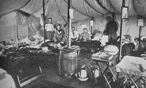 Interior of a Portland field hospital during the Boer War in South Africa, 1900. Artist: Anthony Bowlby Interior of a Portland field hospital during the Boer War in South Africa, 1900. Artist: Anthony Bowlby