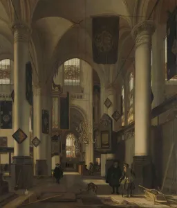 Wit Emanuel De Prints: Interior of a Protestant Gothic Church with Motifs from the Oude and Nieuwe Kerk