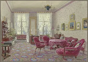 Interior with red furniture, 19th century. Creator: German, 19th century;