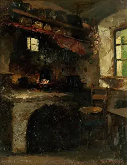 Heating Prints: Interior of a room in a village, 1902. Creator: Felician Moczik