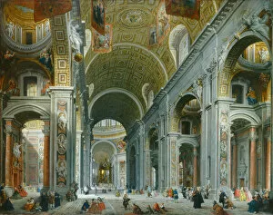 Images Dated 30th March 2021: Interior of Saint Peter s, Rome, c. 1754. Creator: Giovanni Paolo Panini