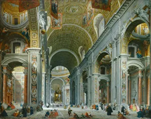 Baldachin Prints: Interior of Saint Peter s, Rome, c. 1754. Creator: Giovanni Paolo Panini