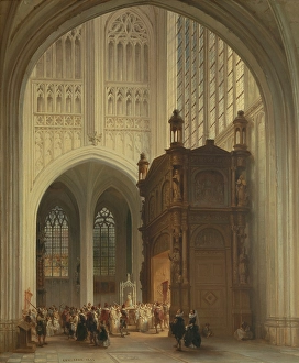 High Ceiling Prints: Interior of the Saint Peter's Church in Louvain, 1846. Creator: Jules Victor Genisson