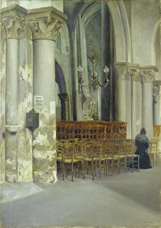 Pews Prints: Interior of Saint-Pierre-de-Montmartre church, c1895. Creator: Edouard Zawiski