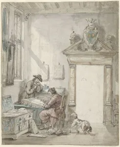 Abraham Van Strij I Prints: Interior scene with man at a writing desk, 1763-1826. Creator: Abraham van Strij