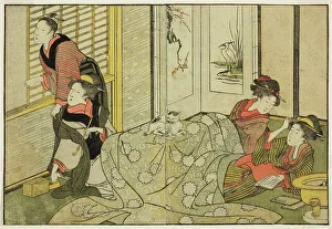 Double Page Prints: Interior Scene on a Snowy Day, from the illustrated book Picture Book: Flowers of the Fou