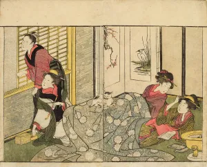 Interior Scene on a Snowy Day. From the Picture Book of Flowers of the Four Seasons... 1801. Creator: Utamaro, Kitagawa (1753-1806)