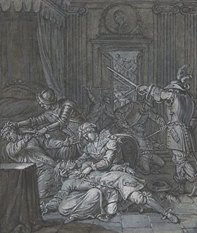 Pen And Black Ink Prints: Interior scene with soldiers pillaging, 17th century. Creator: Unknown