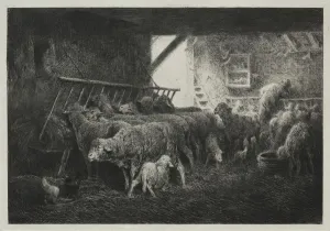 Charlesemile Jacque French Prints: Interior of Sheep Enclosure. Creator: Charles-Emile Jacque (French, 1813-1894)