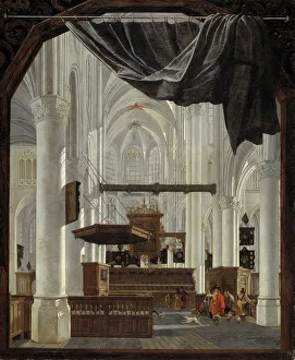 Late Gothic Prints: Interior of Sint Gertrudiskerk in Bergen op Zoom, 1655. Creator: Gerard Houckgeest