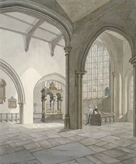 Bishopsgate Prints: Interior south-west view of the Church of St Helen, Bishopsgate, City of London, 1820