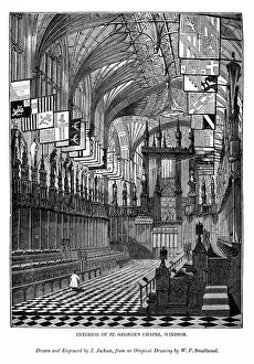 Choir Stall Gallery: Interior of St Georges Chapel, Windsor, 1843. Artist: J Jackson
