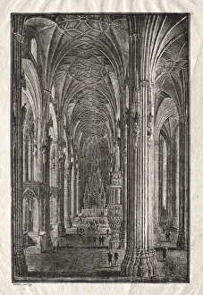 Interior of St. Stephens Cathedral in Vienna, c. 1810. Creator: Karl Friedrich Schinkel (German