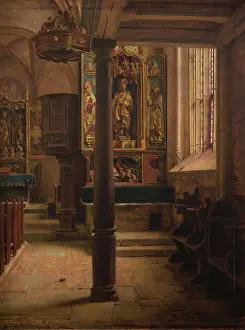 1896 Prints: Interior of St Wolfgang's Church in Rothenburg