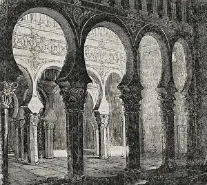 Elegant Prints: Interior, Synagogue of Santa Maria la Blanca, Toledo, Spain, 1852. Creator: Unknown
