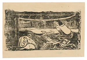 French Polynesian Prints: Interior of a Tahitian Hut, from the Suite of Late Wood-Block Prints, 1898 / 99