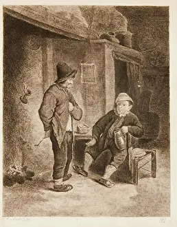 Mezzotint Prints: Interior of a Tavern, with two peasants, (c1645), 1780s Creator: William Baillie