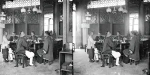 Stereoscopy Prints: The interior of a tea-house, Hong Kong, 1868/1871. Creator: John Thomson
