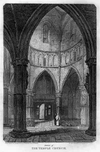 Interior of the Temple Church, London, 1816. Artist: Sands