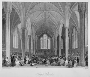 Vaulting Gallery: Interior of Temple Church during a service, City of London, 1860
