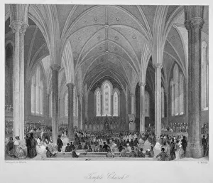 Cattermole Collection: Interior of Temple Church during a service, City of London, 1860