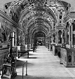 Interior of the Vatican Library, Rome, Italy. Artist: Underwood & Underwood