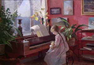 Plait Prints: Interior - Victoria at the Piano, 1909. Creator: Even Ulving