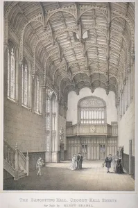 Bishopsgate Prints: Interior view of the Banqueting Hall in Crosby Hall at no 36 Bishopsgate