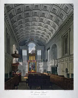 Charles Wild Gallery: Interior view of the Chapel Royal in St Jamess Palace, Westminster, London, 1816