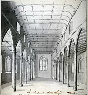Wheeler Gallery: Interior view of the Church of St Andrew Undershaft, Leadenhall Street, London, c1820(?)