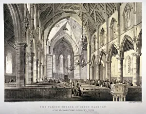 Hackney Prints: Interior view of the Church of St John of Jerusalem, Hackney, London, c1850. Artist