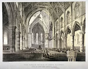 Hackney Collection: Interior view of the Church of St John of Jerusalem, Hackney, London, c1850. Artist