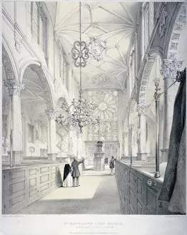 Aisle Gallery: Interior view of the east end of the Church of St Katherine Cree, City of London, 1840