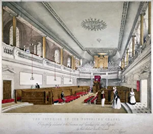 St Pancras Prints: Interior view of the Foundling Chapel, Guilford Street, St Pancras, London, c1840