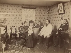 Geologist Prints: Interior view of a geologist's living room at gold mines in the Minusinsk mining district