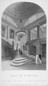 Melville Prints: Interior view of the Goldsmiths Hall showing the grand staircase, City of London, 1840