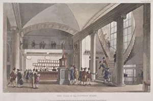 Bartholomew Lane Gallery: Interior view of the hall in the Auction Mart, Bartholomew Lane, City of London, 1811