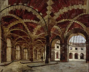 Cupola Prints: Interior view of the former Halle au Ble, in 1886. Creator: Emmanuel Lansyer