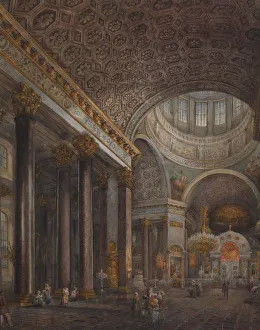 Sadovnikov Prints: Interior view of the Kazan Cathedral in St. Petersburg, 1850s