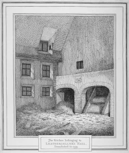 John Thomas Prints: Interior view of a kitchen, Leathersellers Hall, Little St Helens, City of London, 1800